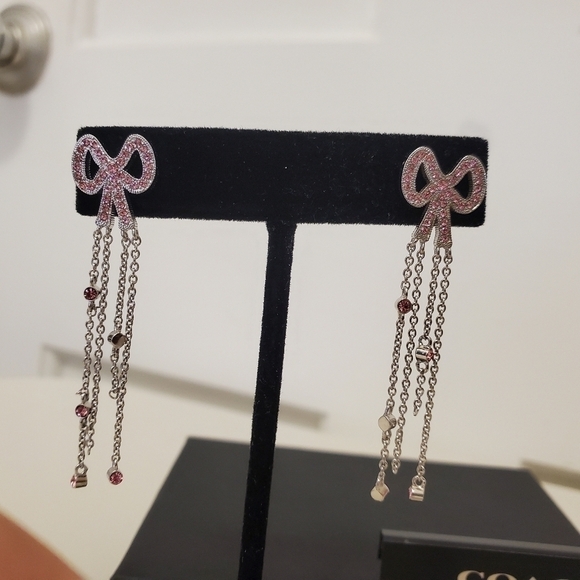 NWT Coach Pave Bow Swarovski Crystal Fringe Bow Earrings - Picture 5 of 9